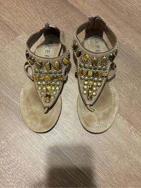 Apepazza Taupe Jeweled T-Strap Sandals